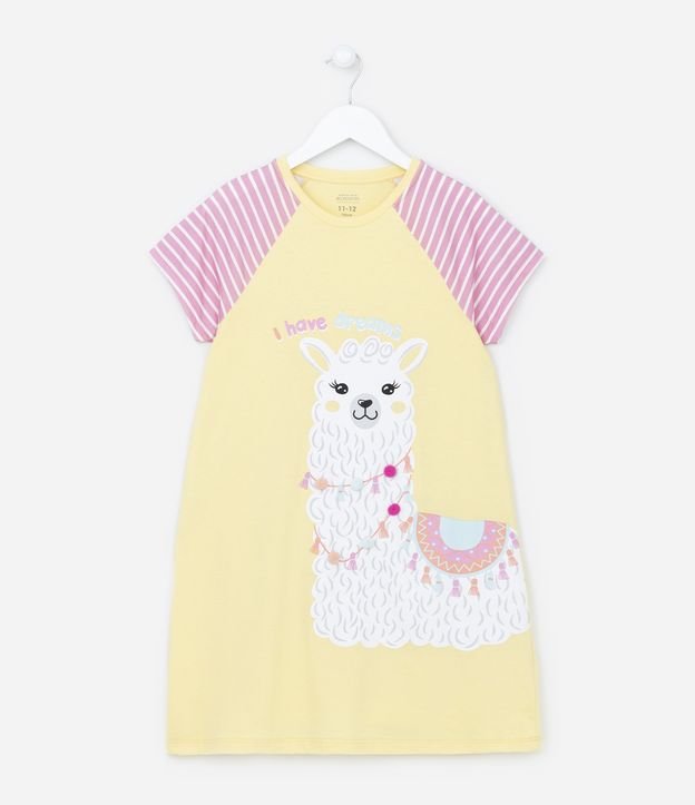 Camisola Infantil com Estampa de lhama e Pompons - Tam 5 a 14 anos