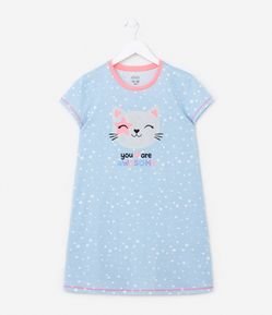 Camisola Infantil com Estampa de Estrelinhas e Gato - Tam 5 a 14 anos
