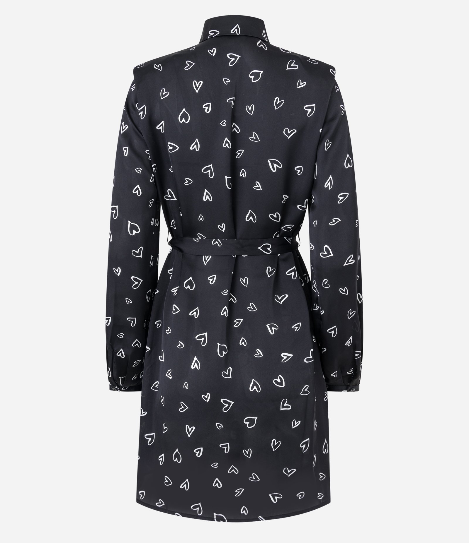 Vestido Chemise em Crepe com Ombreiras e Estampa Corações Preto 7