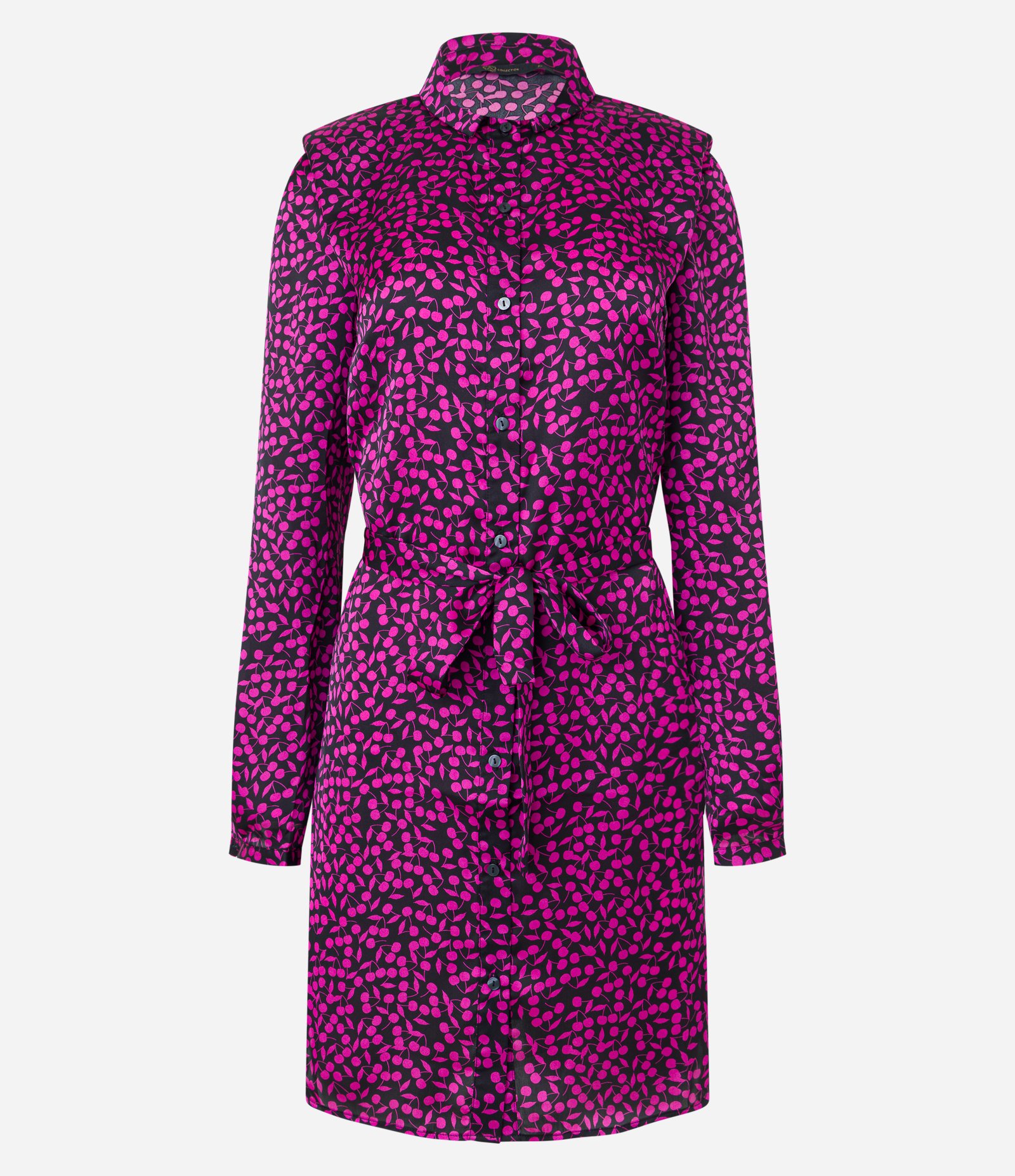 Vestido Chemise em Crepe com Estampa Mini Cerejas Roxo/ Preto 5