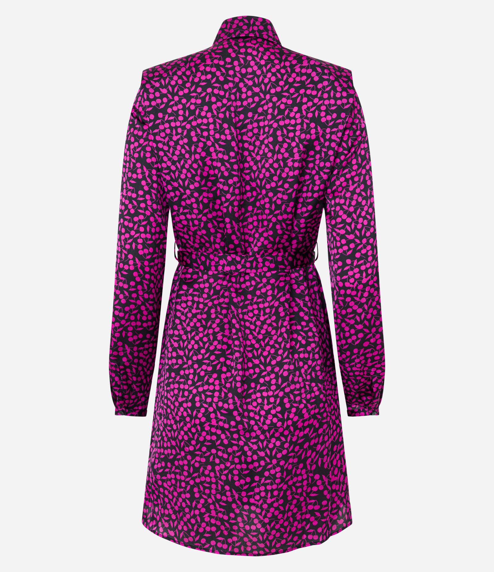 Vestido Chemise em Crepe com Estampa Mini Cerejas Roxo/ Preto 6