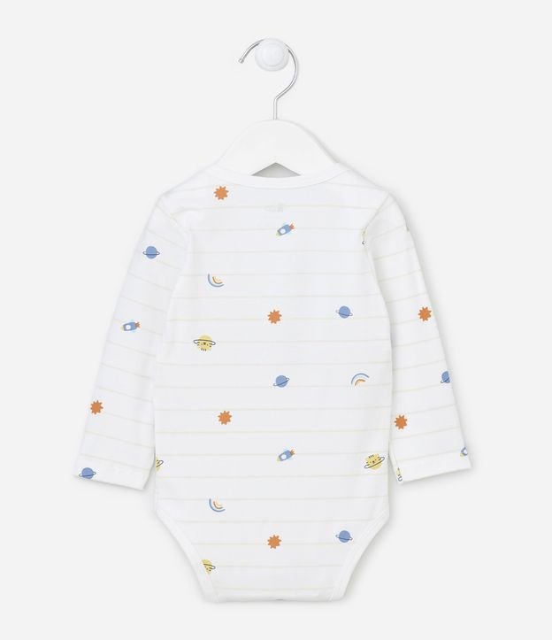 Body Longo Infantil com Estampa com Lettering e Planetas - Tam RN a 18 meses