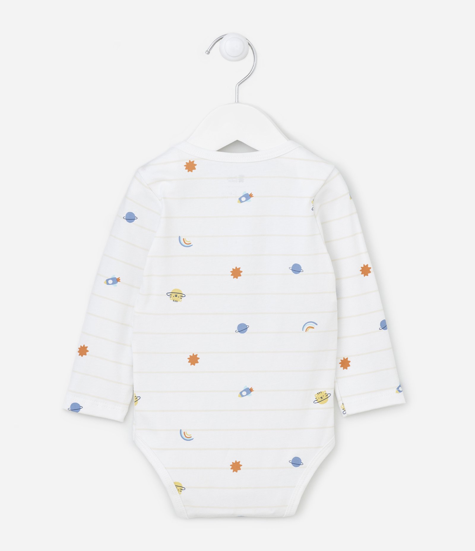 Body Longo Infantil com Estampa com Lettering e Planetas - Tam RN a 18 meses Branco 2