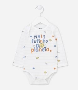 Body Longo Infantil com Estampa com Lettering e Planetas - Tam RN a 18 meses