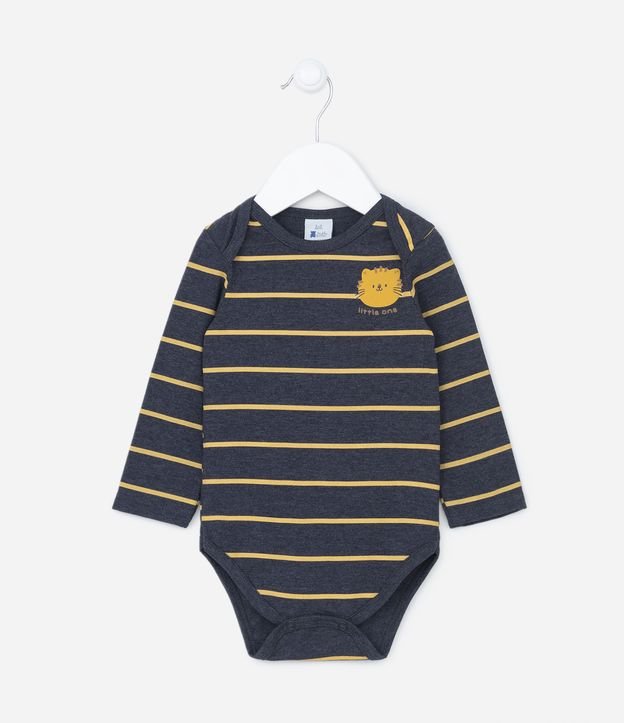 Body Infantil em Meia Malha com Estampa Listras e Tigrinho  - Tam 0 a 18 meses