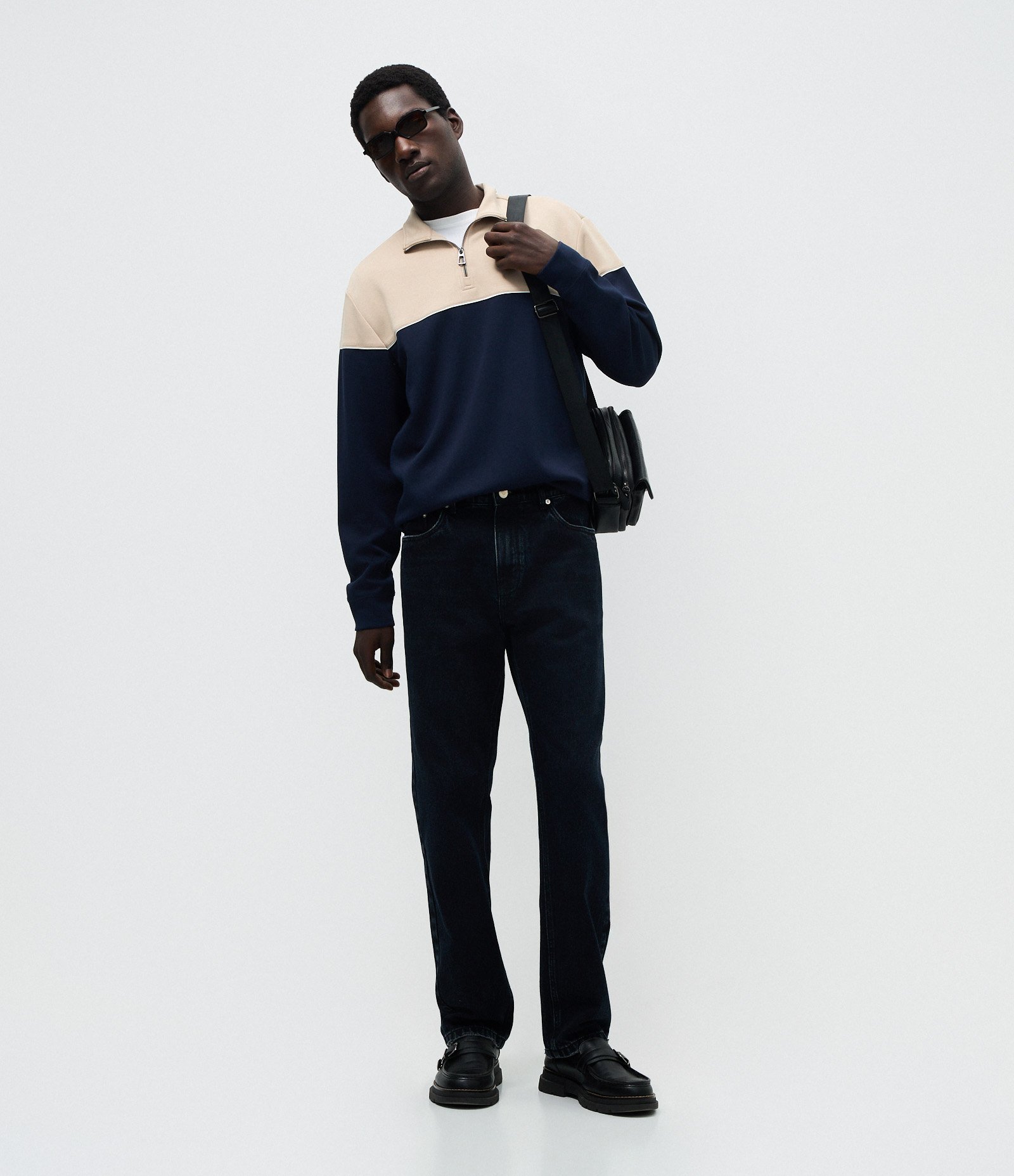 Blusão com Zíper na Gola e Bloco de Cor Azul/Off White 2