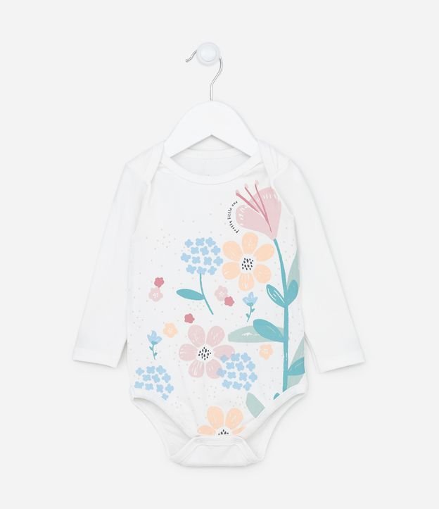Body Longo Infantil com Estampa Floral - Tam 0 a 18 meses