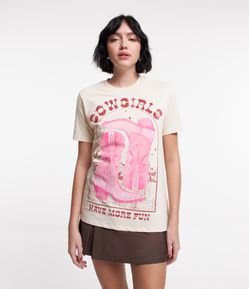 Camiseta Alongada em Meia Malha com Estampa Cowgirls