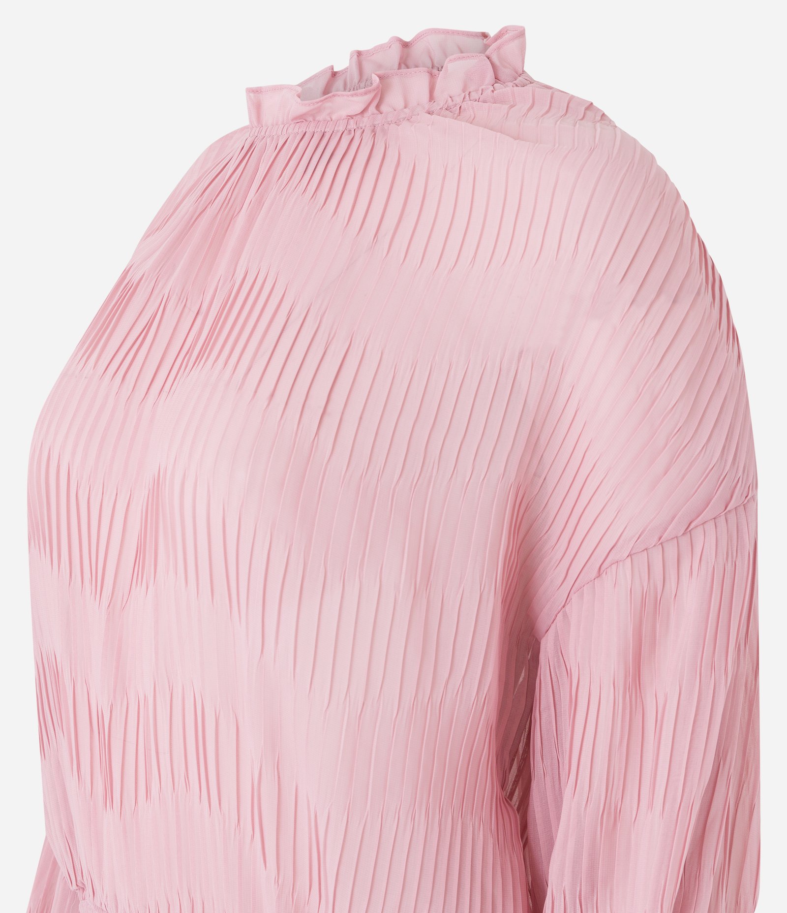 Blusa em Chiffon com Frufru na Gola e Lastex nas Barras Rosa 8