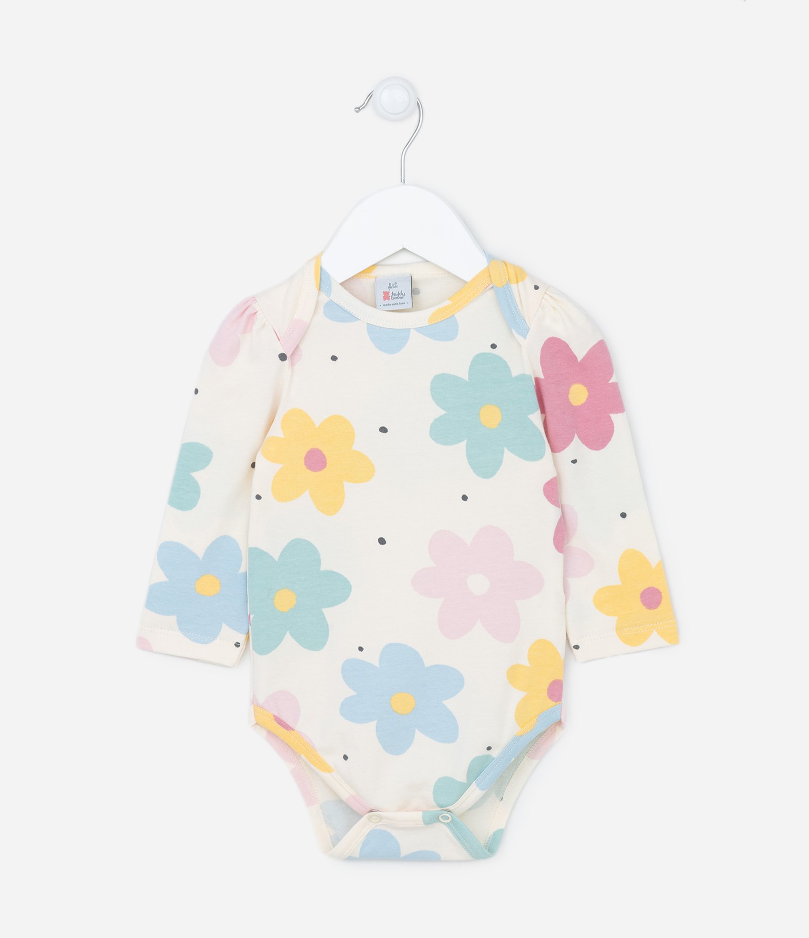 Body Longo Infantil com Estampa Floral - Tam RN a 18 meses Bege 1