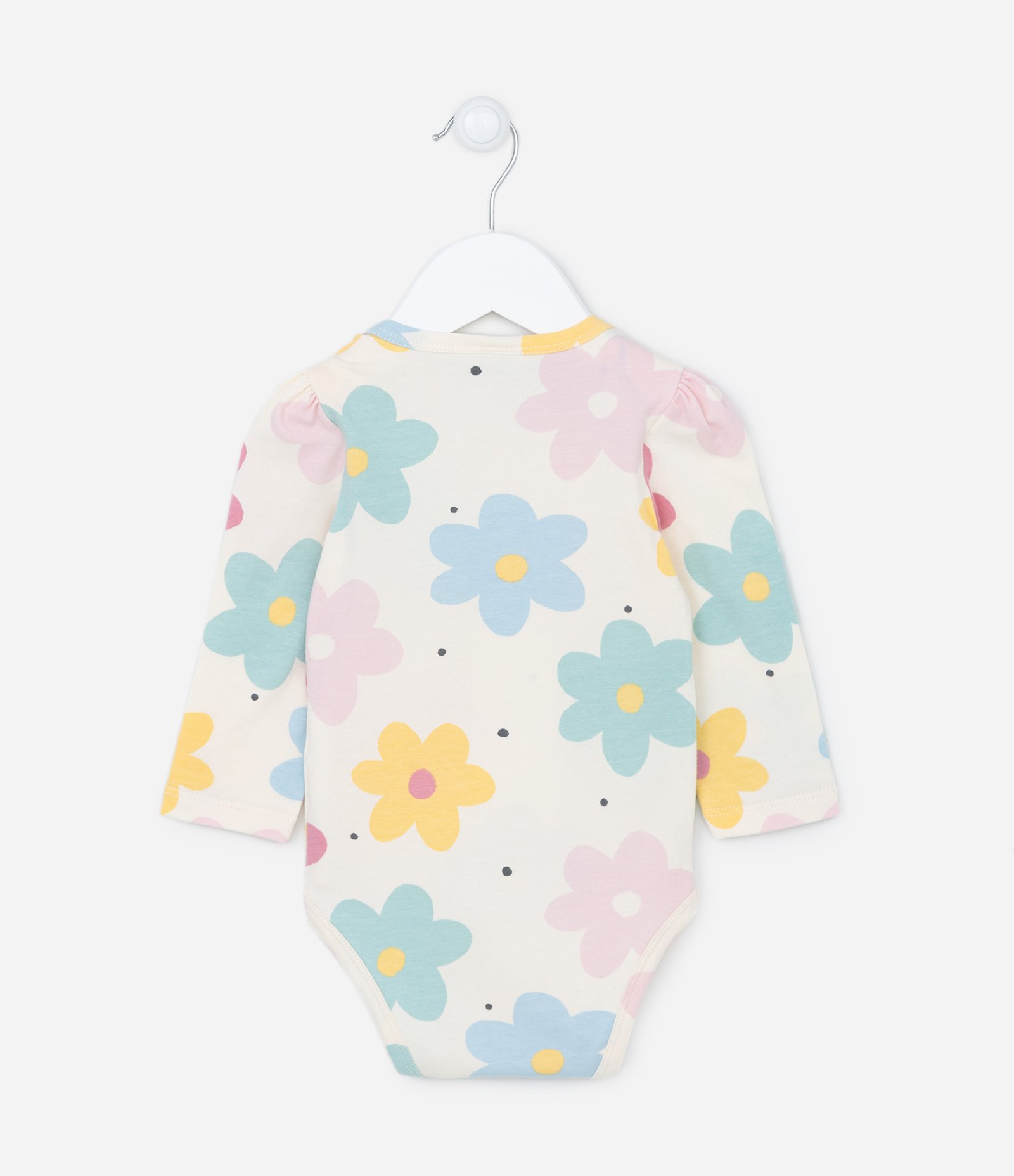 Body Longo Infantil com Estampa Floral - Tam RN a 18 meses Bege 2