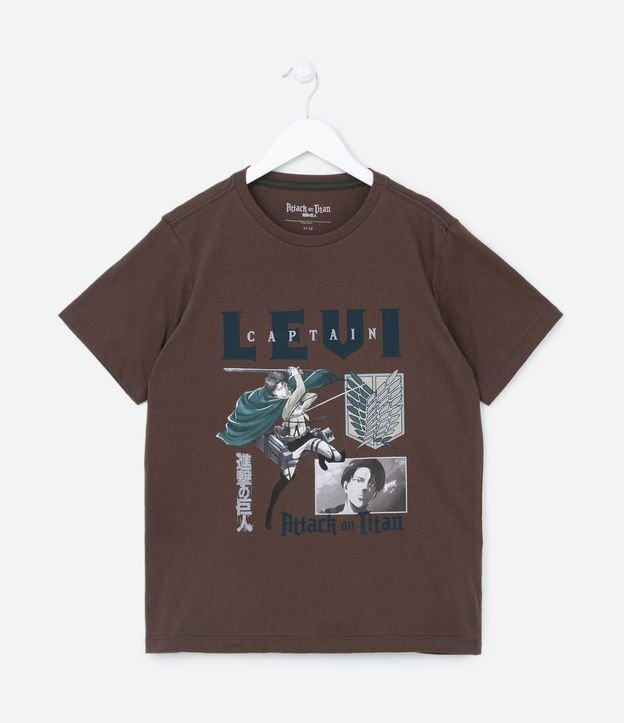 Camiseta Infantil com Estampa do Captain Levi Attack on Titan - Tam 5 a 14 anos Marrom 1