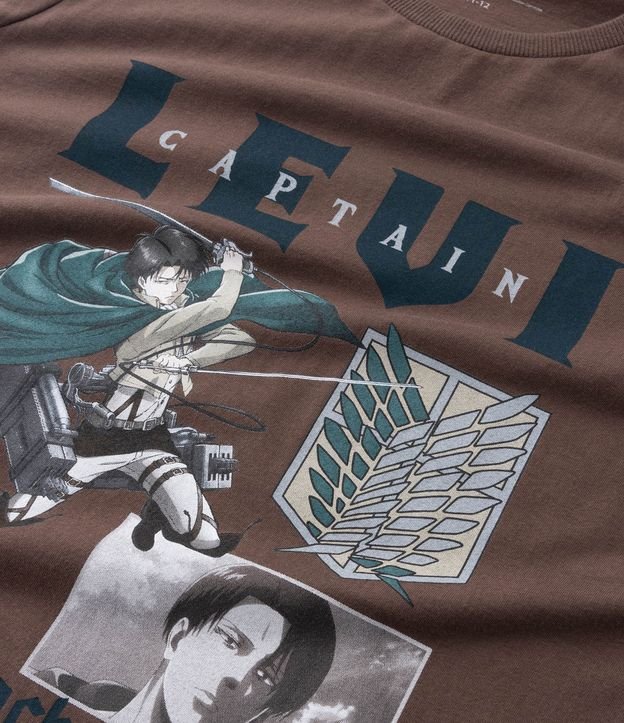 Camiseta Infantil com Estampa do Captain Levi Attack on Titan - Tam 5 a 14 anos Marrom 4