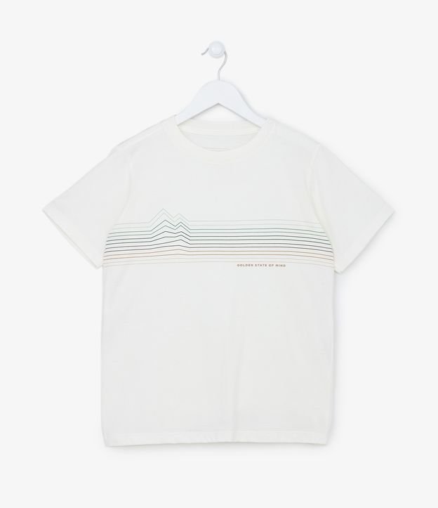 Camiseta Manga Curta Infantil com Estampa Listrada - Tam 5 a 14 anos Branco 1