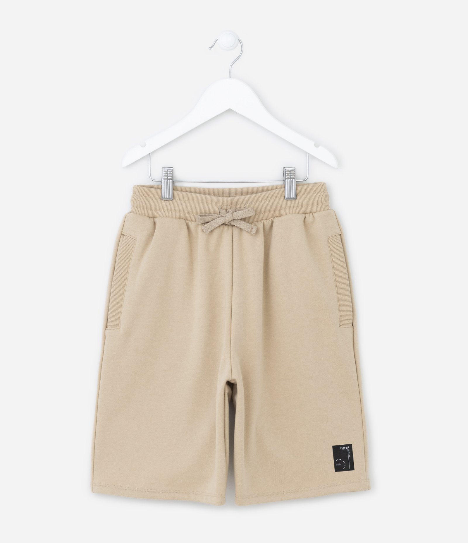 Bermuda Infantil com Cós Elástico e Etiqueta na Barra - Tam 5 a 14 Anos Bege 1