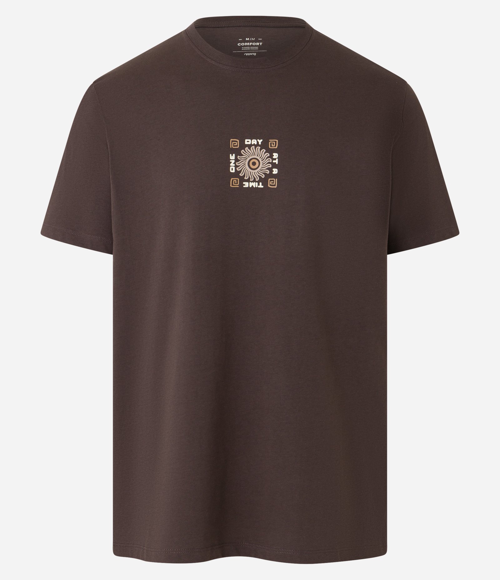 Camiseta em Algodão Peruano com Estampa Central Marrom 5