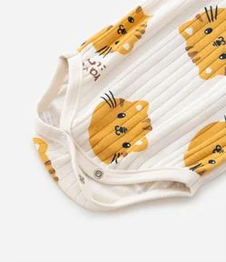 Body Longo Infantil em Meia Malha com Estampa de Tigrinho - Tam 0 a 18 meses