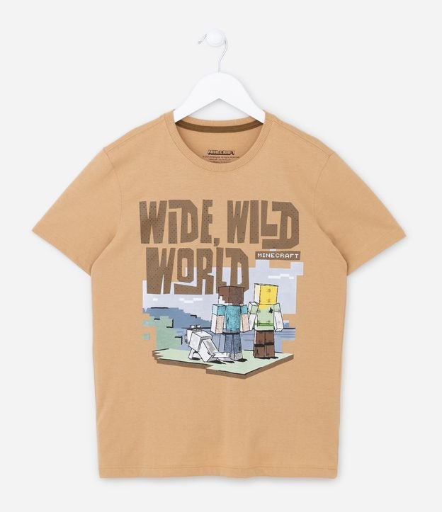 Camiseta Infantil Manga Curta com Estampa do Minecraft - Tam 5 a 14 anos
