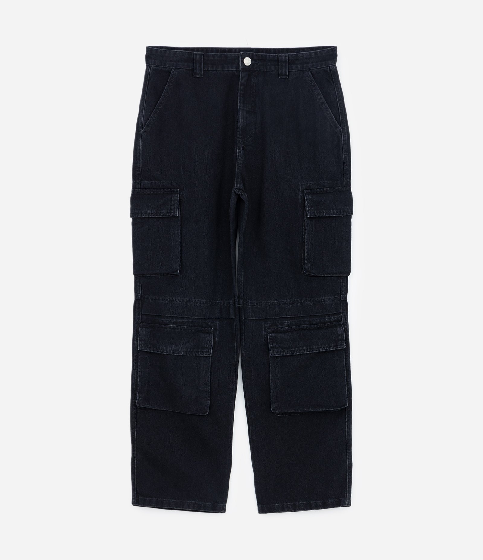 Calça Baggy em Jeans com Recortes e Bolso Cargo 4