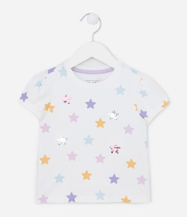 Blusa Manga Curta Infantil com Estampa de Estrelas - Tam 1 a 5 anos