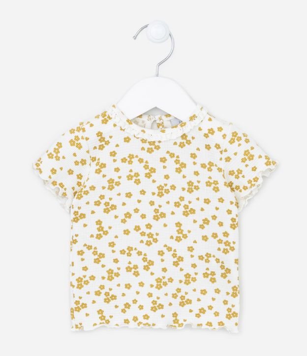 Blusa Manga Curta Infantil com Estampa de Florzinhas - Tam 0 a 18 meses
