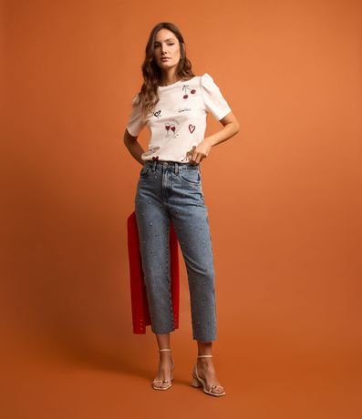 Blusa em Algodão com Manga Bufante e Estampas Cool Menor preço em Blusa em Algodão com Manga Bufante e Estampas Cool