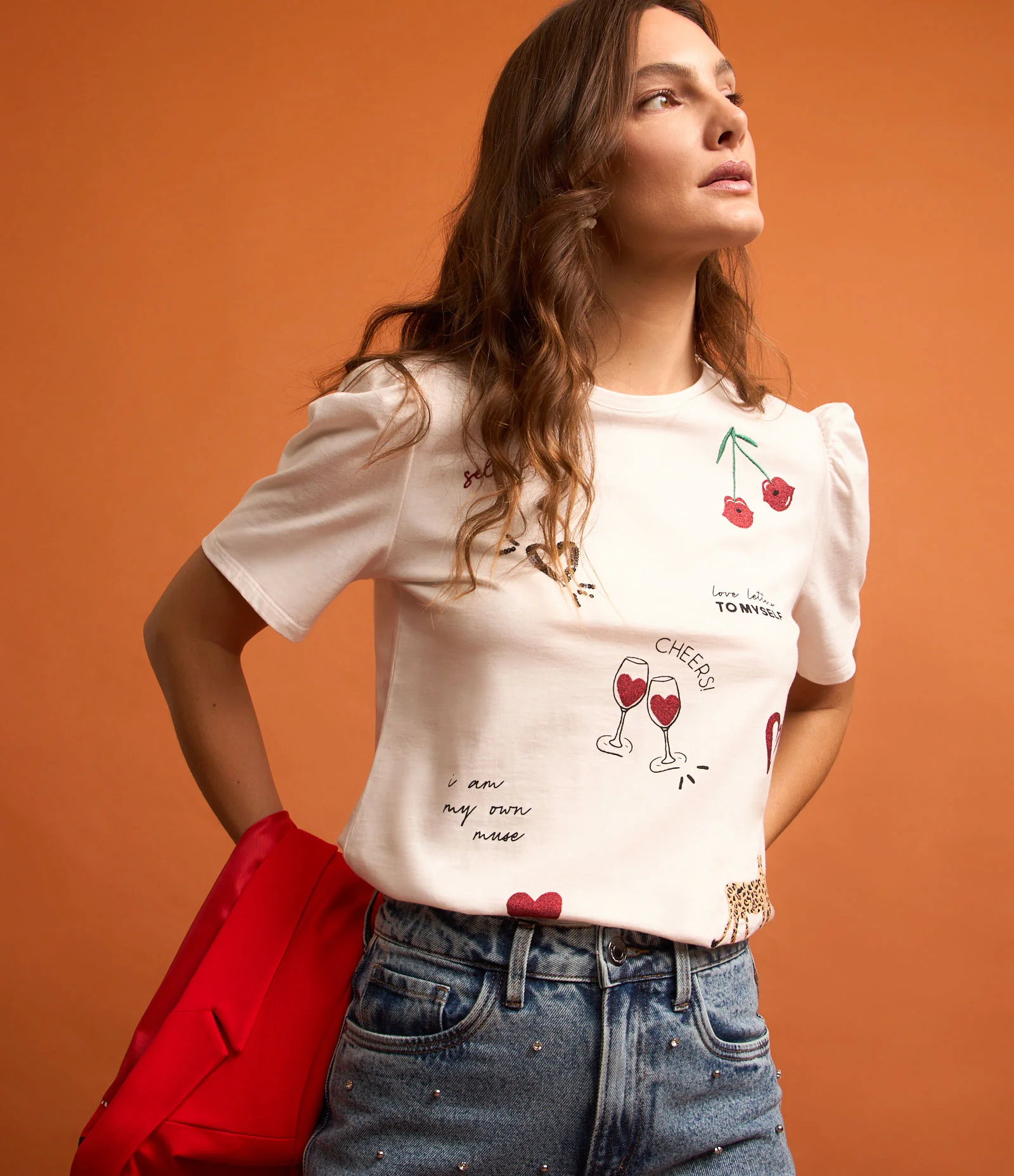 Blusa em Algodão com Manga Bufante e Estampas Cool Branco Neve 1