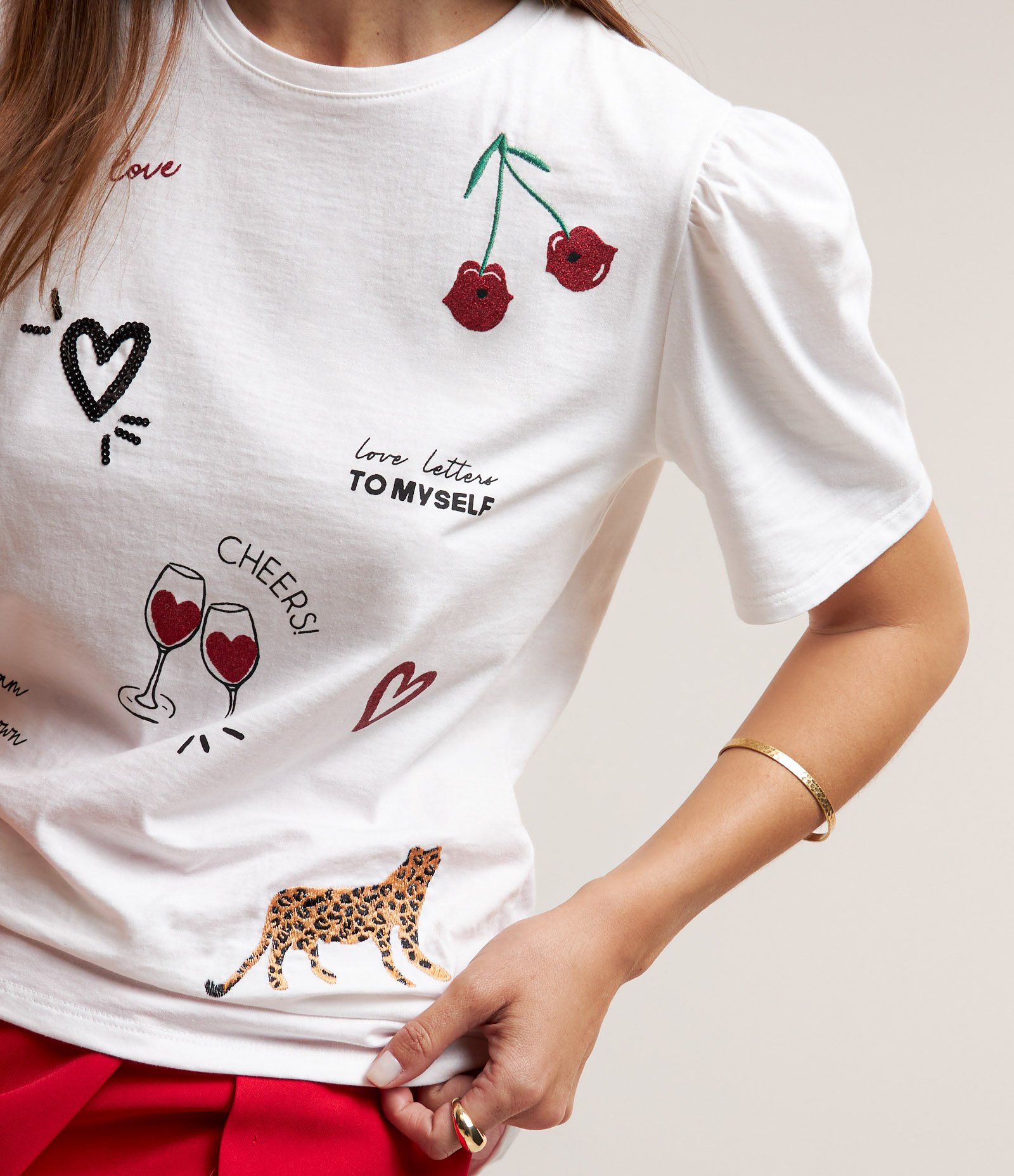 Blusa em Algodão com Manga Bufante e Estampas Cool Branco Neve 4