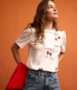 Blusa em Algodão com Manga Bufante e Estampas Cool