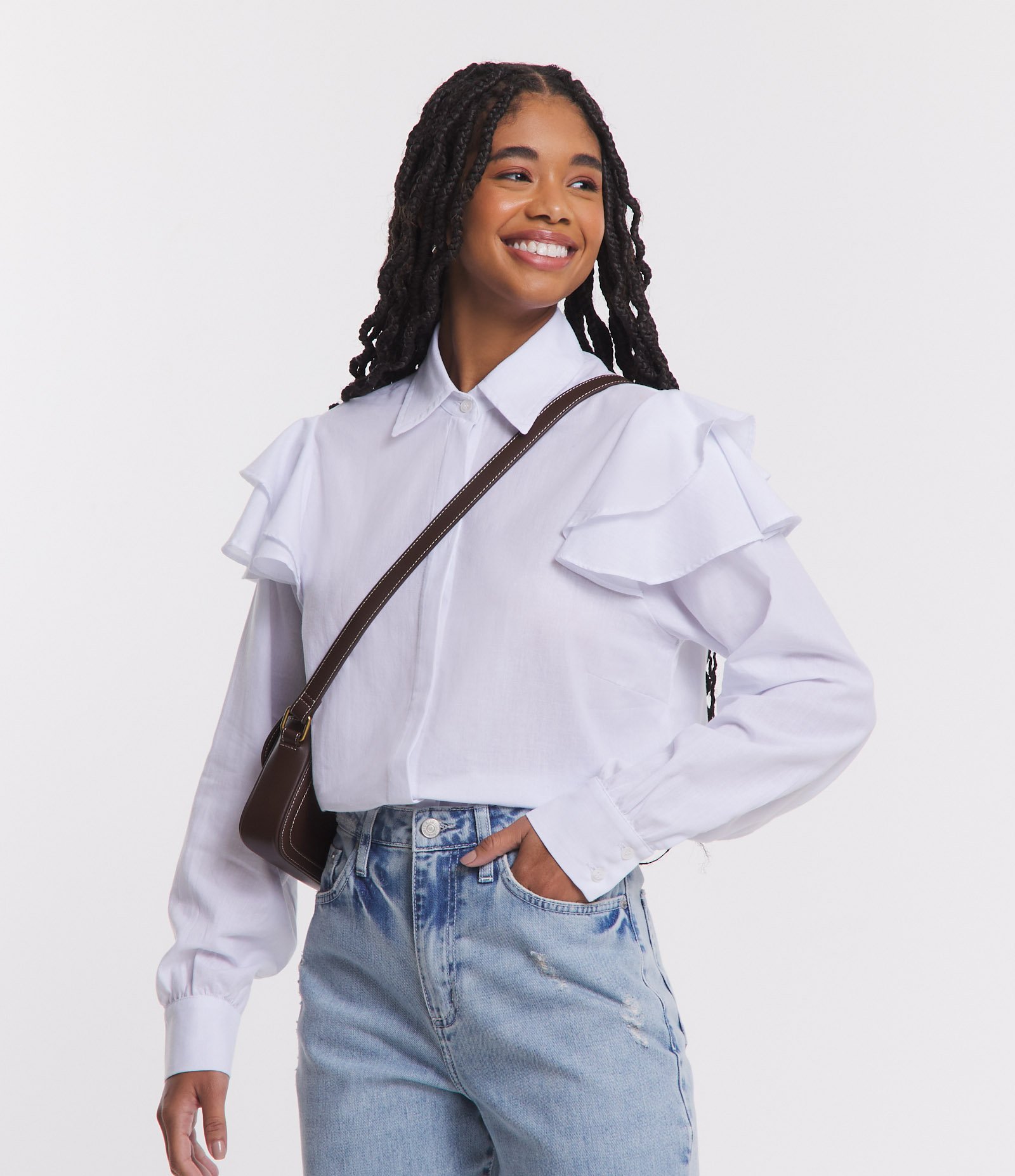 Camisa em Linho com Babados na Manga Branco 1