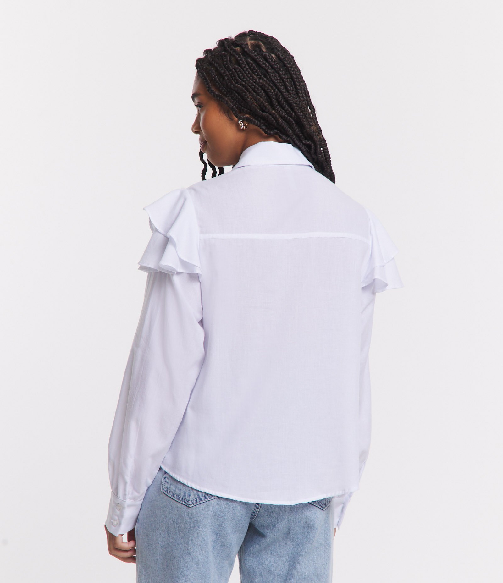 Camisa em Linho com Babados na Manga Branco 3