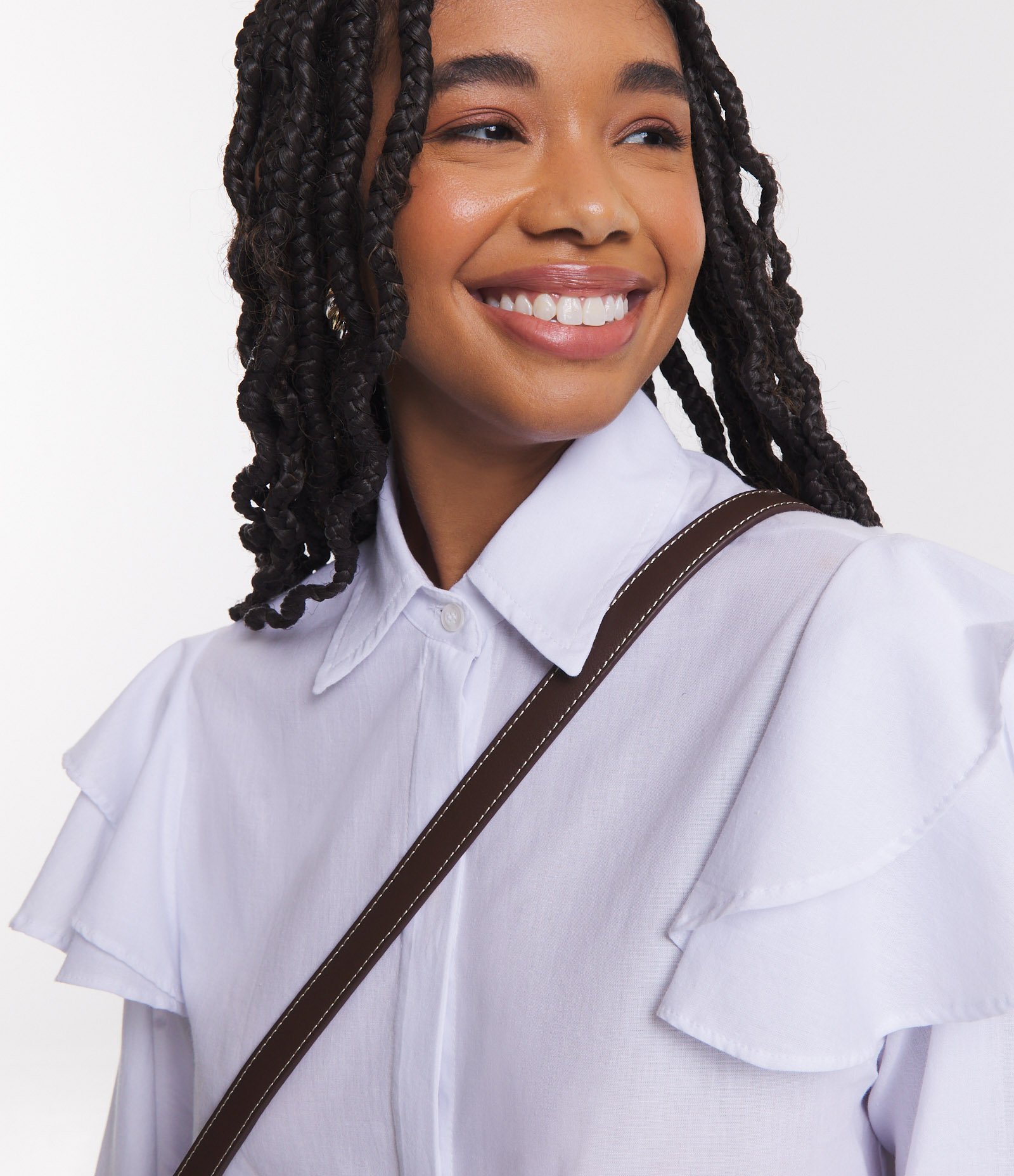 Camisa em Linho com Babados na Manga Branco 4