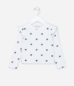 Blusa Canelada Infantil com babadinho e Estampa de Laços - Tam 1 a 5 anos