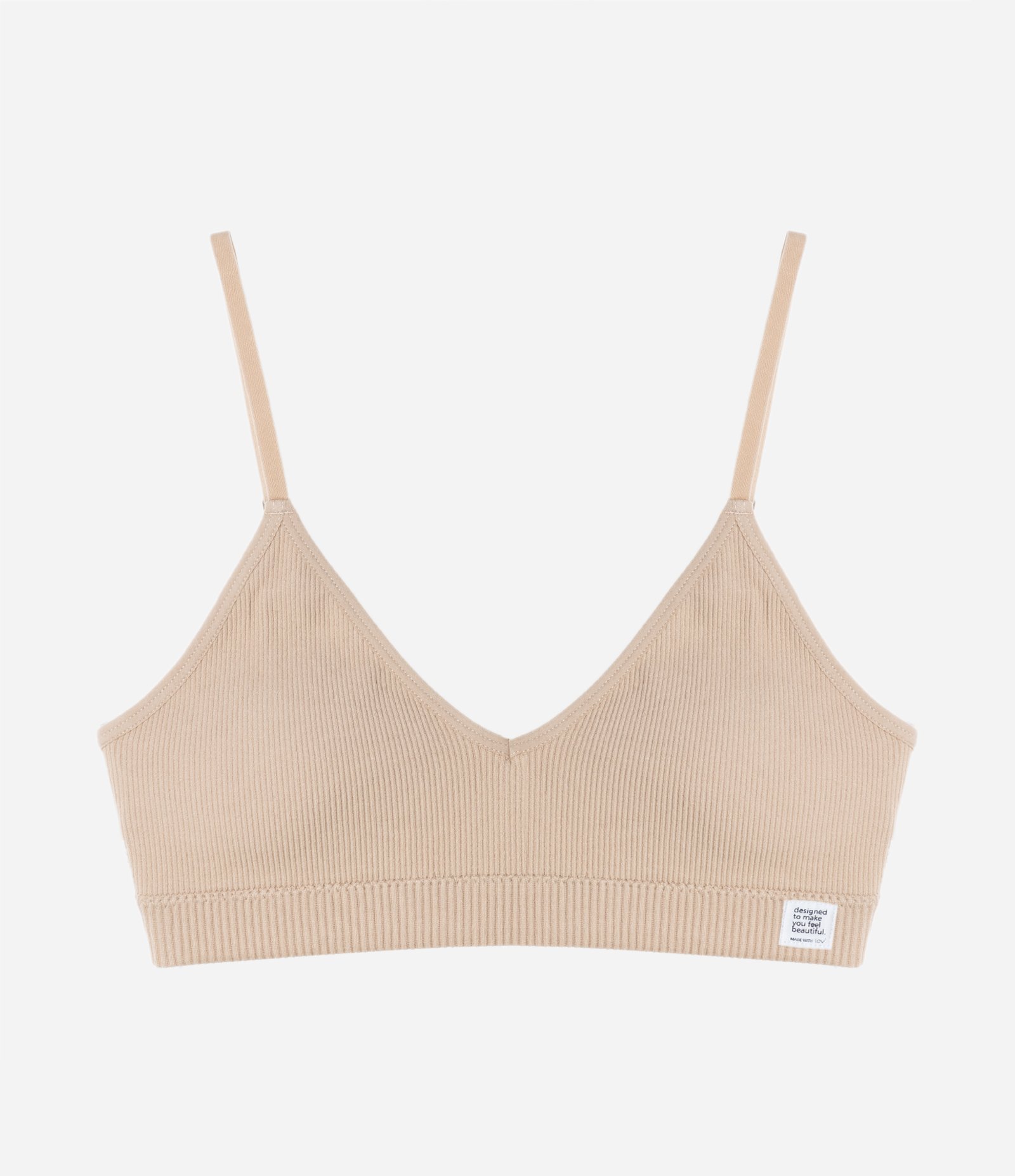 Sutiã Top sem Bojo em Microfibra com Textura Canelada Bege 5