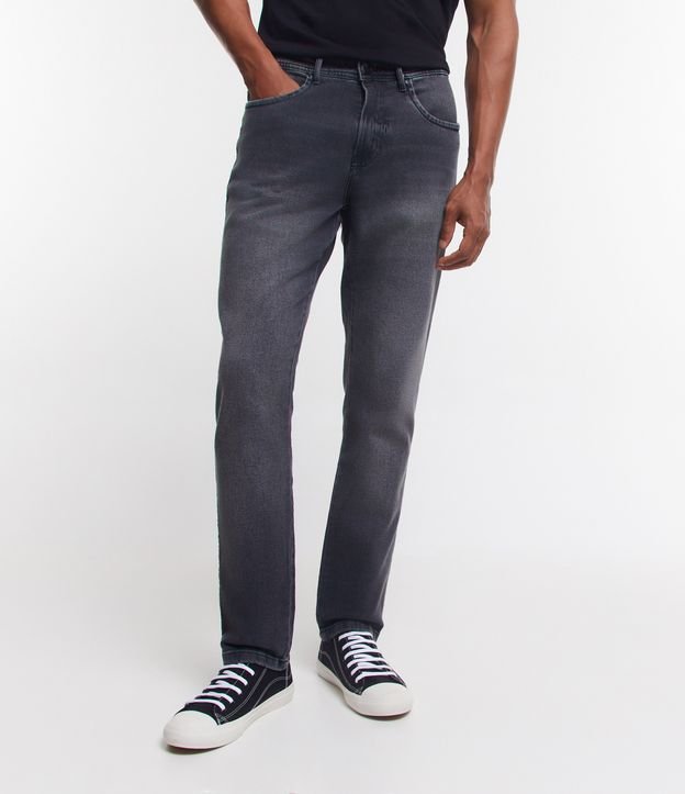 Calça Slim em Jeans com Elastano e Bolsos Preto 3