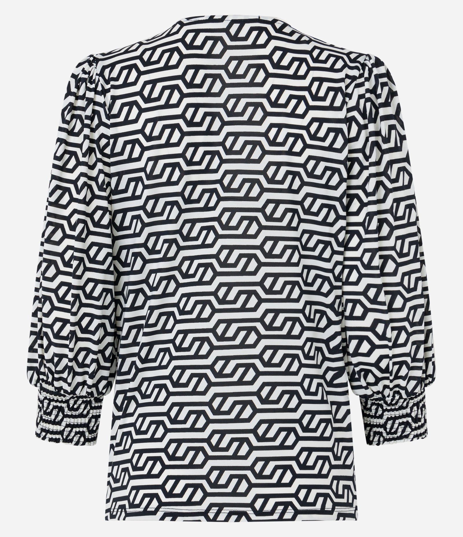 Blusa com Manga 3/4 Bufante e Estampa Geométrica Preto/ Branco 7