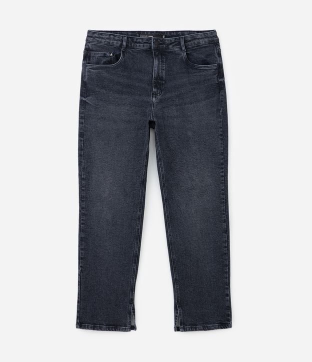Calça Reta em Jeans com Elastano e Fenda na Lateral Interna Curve & Plus Size Preto 1