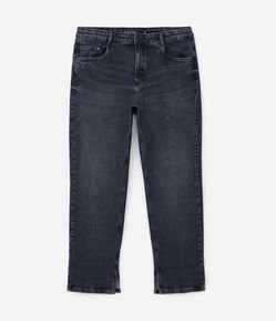 Calça Reta em Jeans com Elastano e Fenda na Lateral Interna Curve & Plus Size