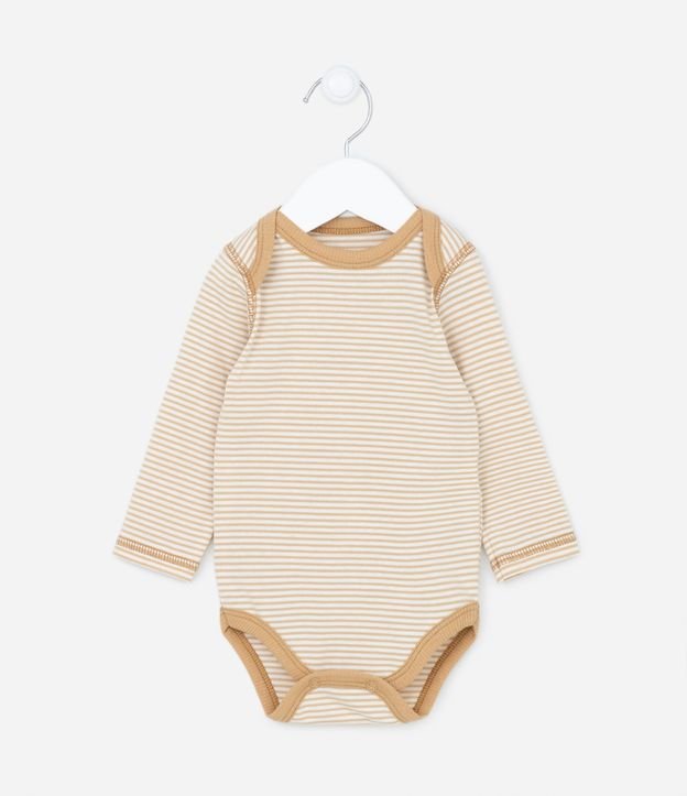 Body Longo Infantil com Estampa Listrada - Tam 0 a 18 meses