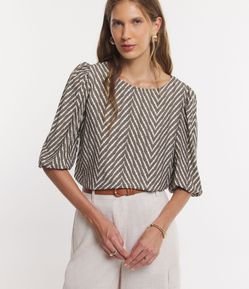 Blusa em Viscose com Manga 3/4 Bufante e Estampa Missoni