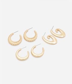 Kit 03 Argolas Bold com Detalhes Variados