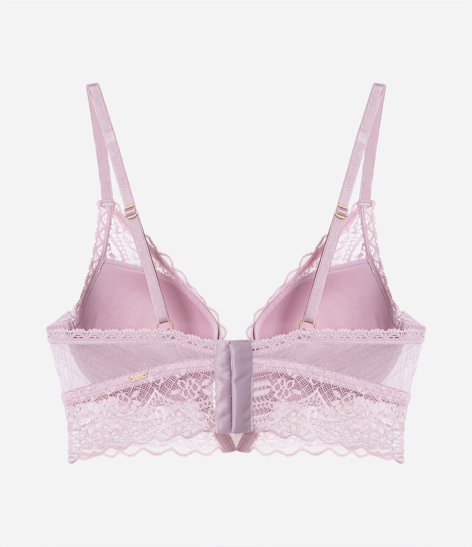 Sutiã Alongado em Renda Floral com Bojo e Detalhes em Tule Lilás 6