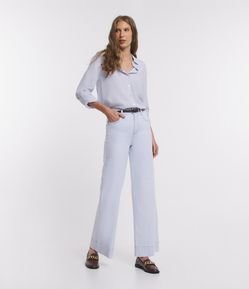 Calça Wide Leg em Jeans com Bolsos