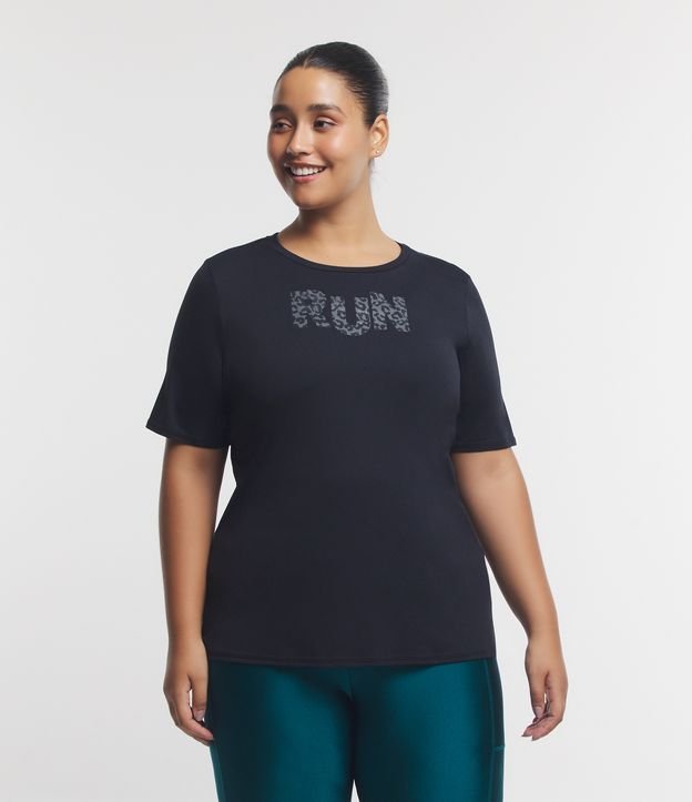 Camiseta Esportiva em Microfibra com Run Estampado Curve & Plus Size Anthracite 1