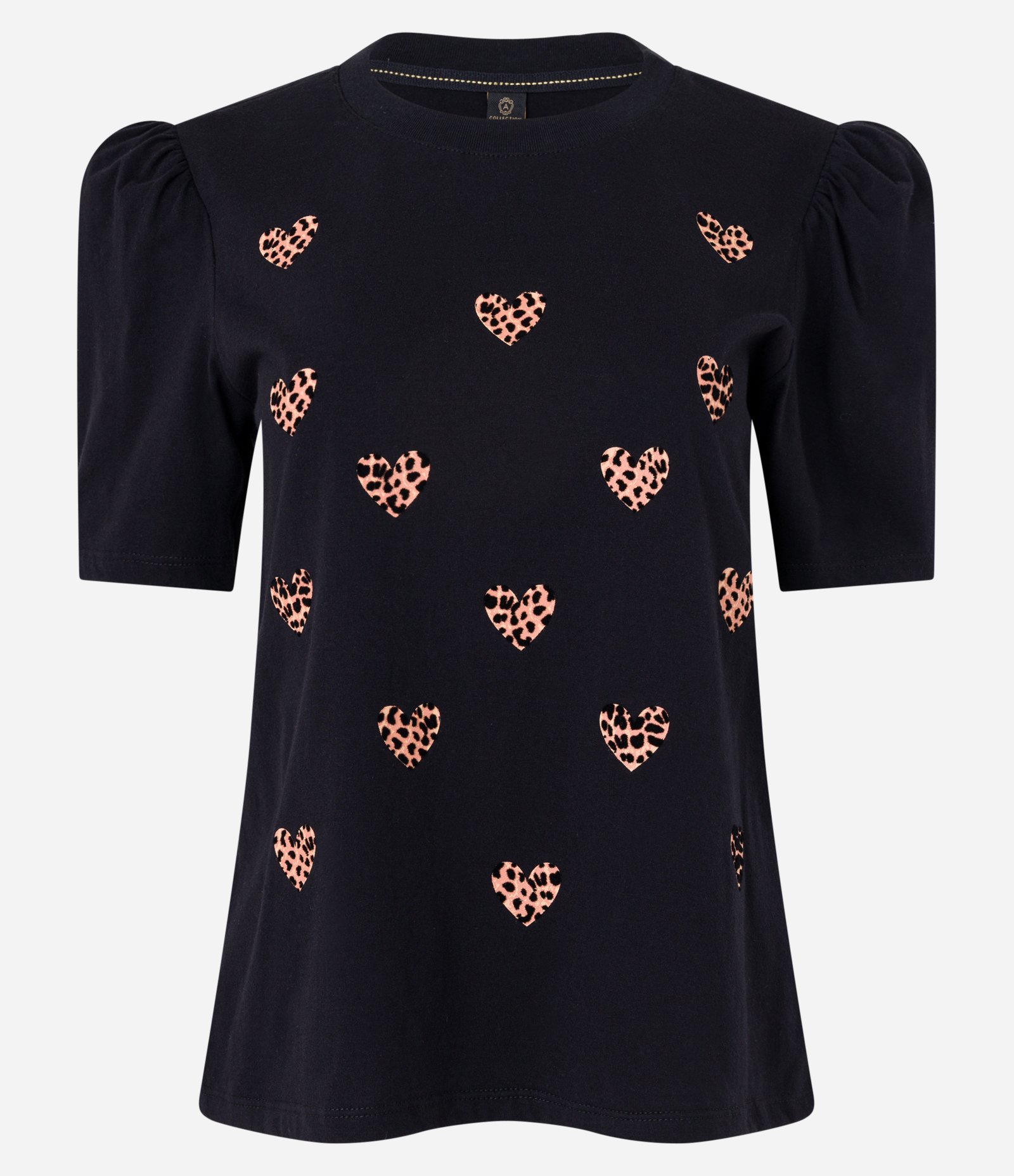 Blusa em Algodão com Corações de Oncinha e Manga Bufante Preto 6