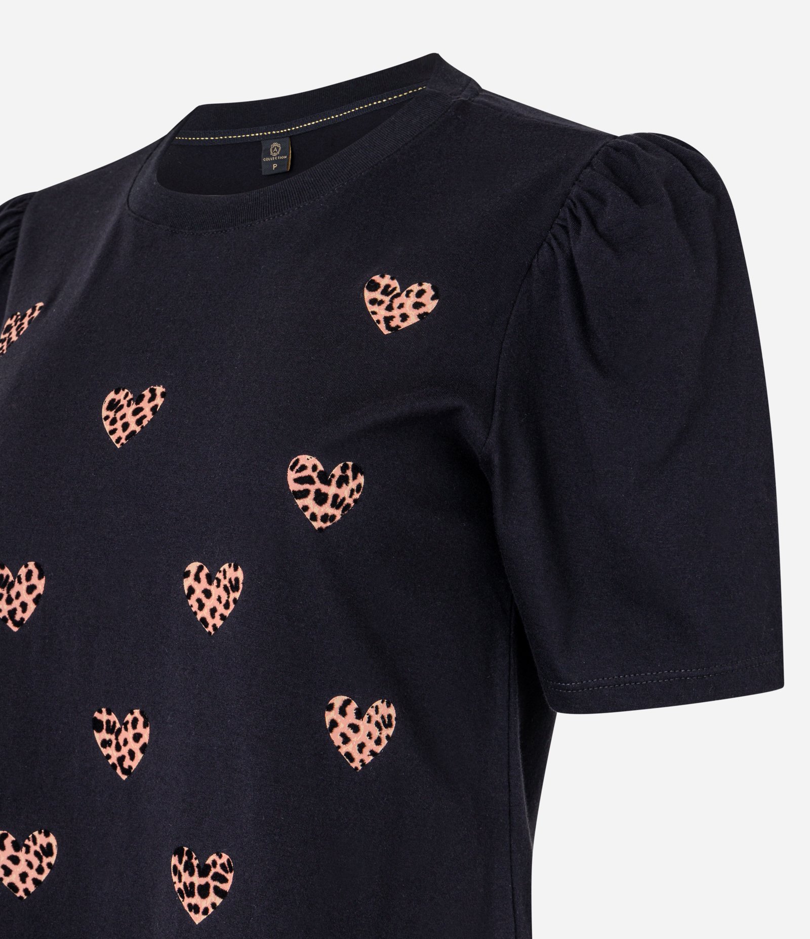 Blusa em Algodão com Corações de Oncinha e Manga Bufante Preto 7