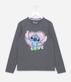 Camiseta Manga Longa Infantil com Estampa do Stitch - Tam 5 a 14 anos