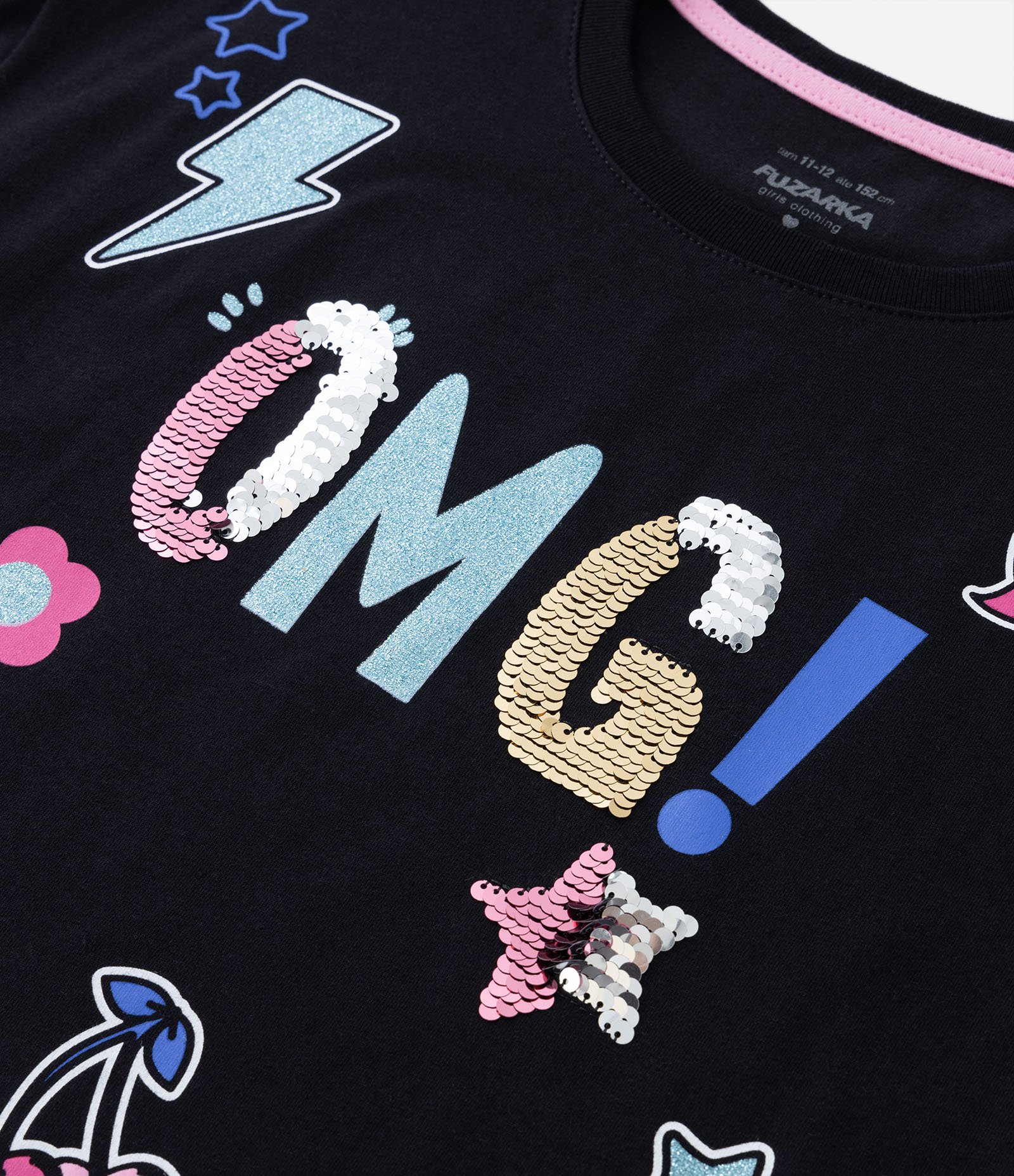 Camiseta Cropped Infantil com Estampa e Paetês - 5 a 14 anos Preto 3