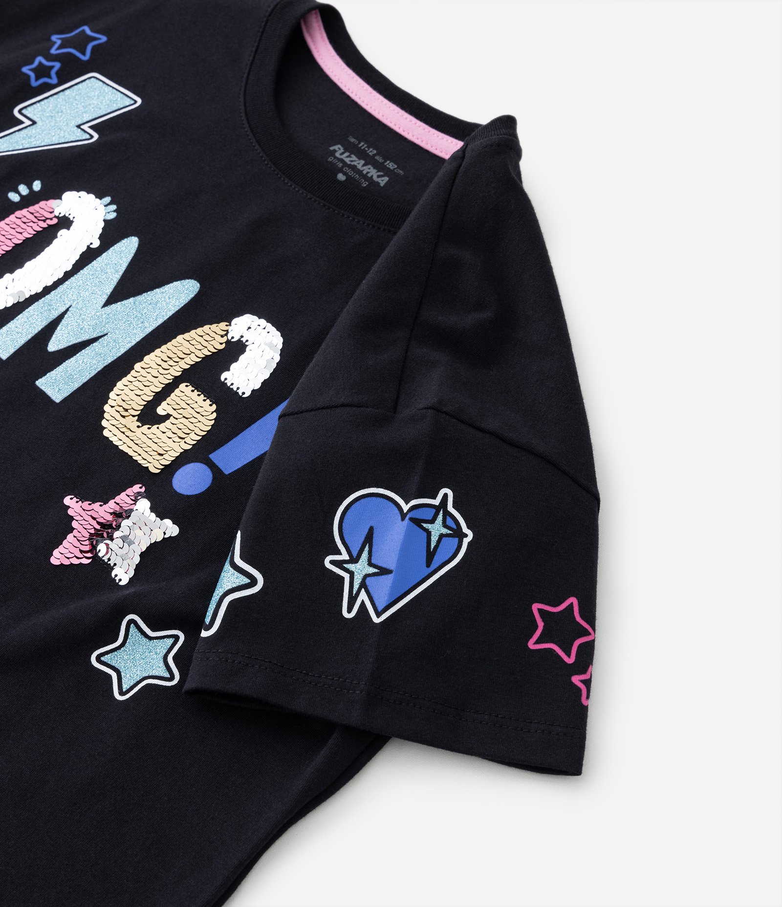 Camiseta Cropped Infantil com Estampa e Paetês - 5 a 14 anos Preto 4