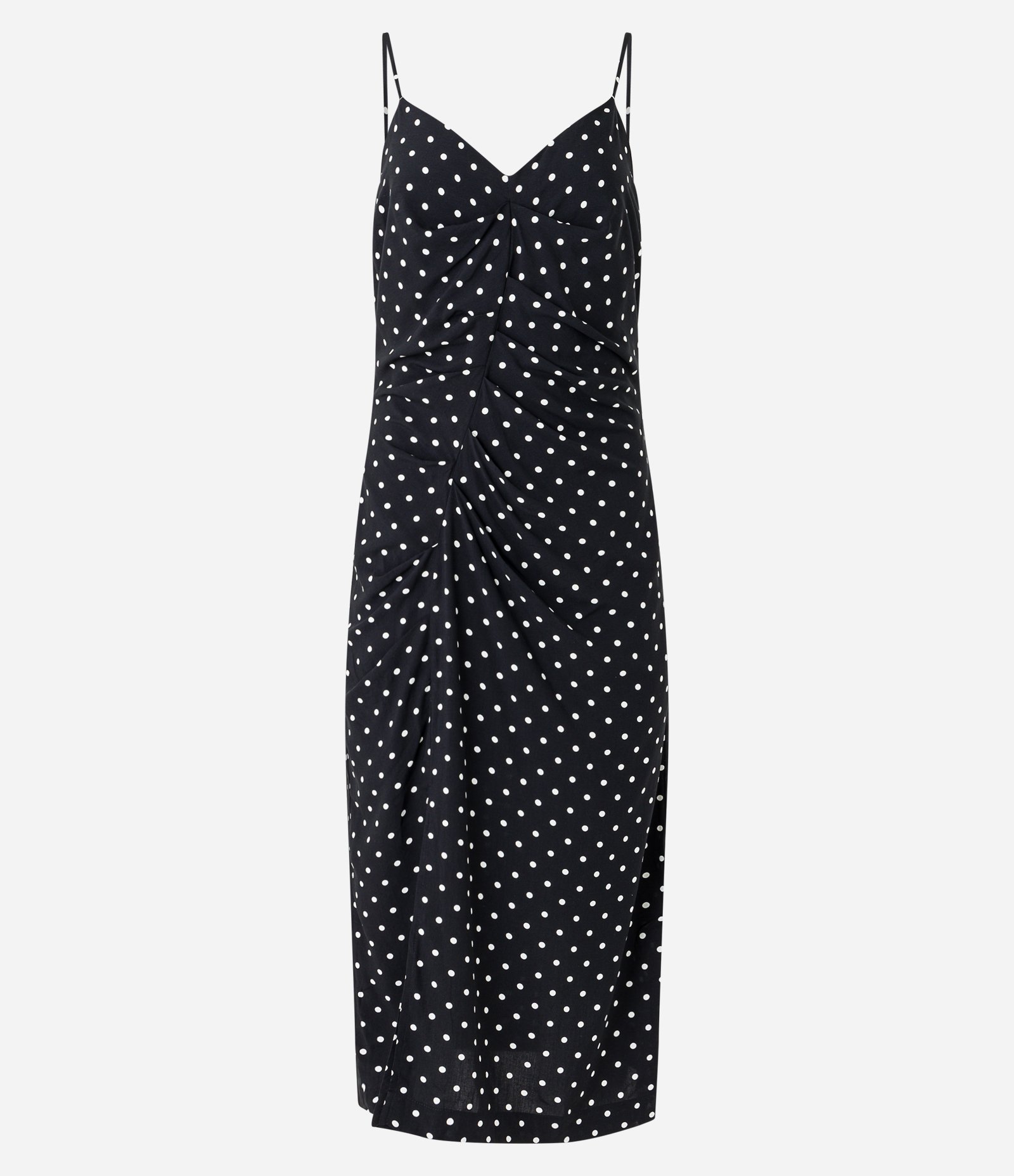 Vestido Midi em Viscose Poá com Lateral Drapeada Preto 6